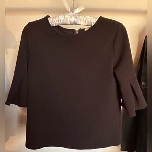 crepe textured quarter sleeve black blouse